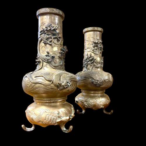 Pair of 19th Century Japanese Bronze Vases on Stands image-1