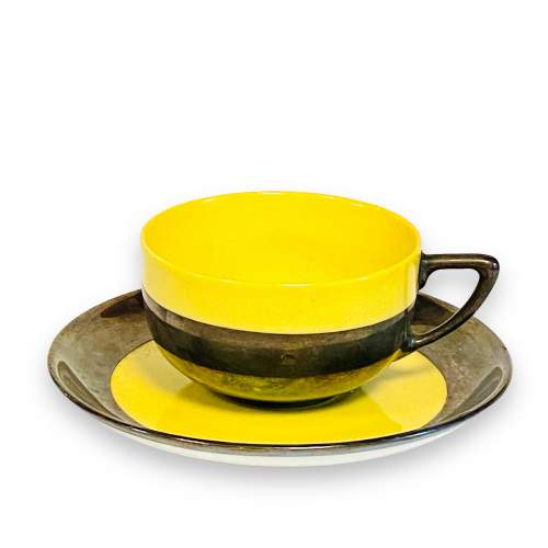 Rosenthal Art Deco Silver Overlay Yellow Porcelain Cup & Saucer image-1