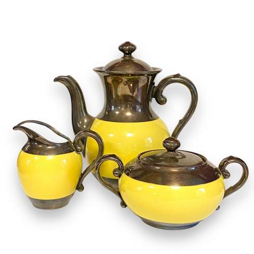 Rosenthal Art Deco Silver Overlay Yellow Porcelain Coffee Set image-1