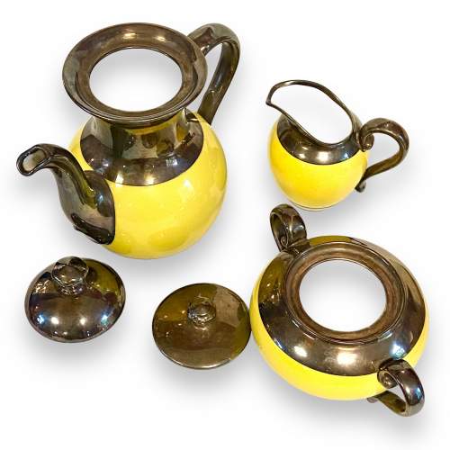 Rosenthal Art Deco Silver Overlay Yellow Porcelain Coffee Set image-6
