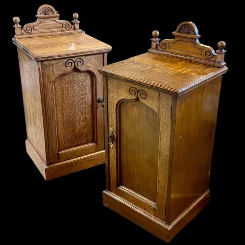 Edwardian Pair of Carved Oak Pot Cupboards image-1