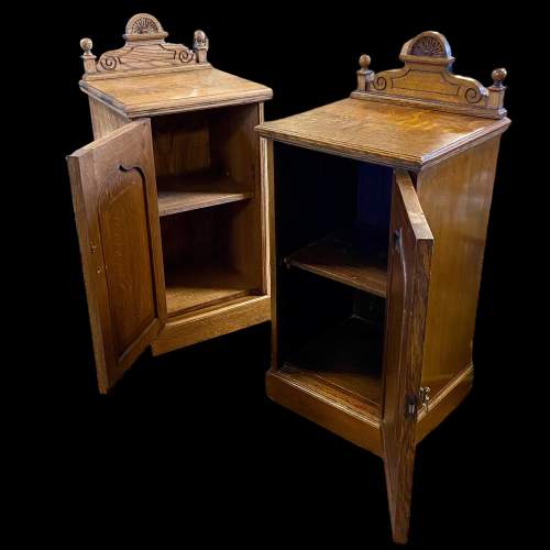 Edwardian Pair of Carved Oak Pot Cupboards image-2