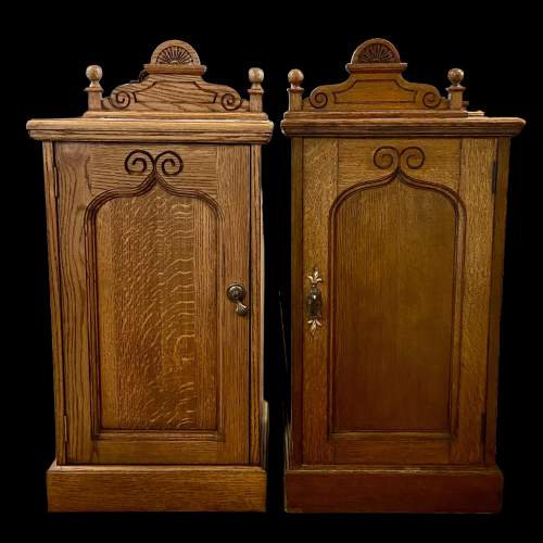 Edwardian Pair of Carved Oak Pot Cupboards image-3