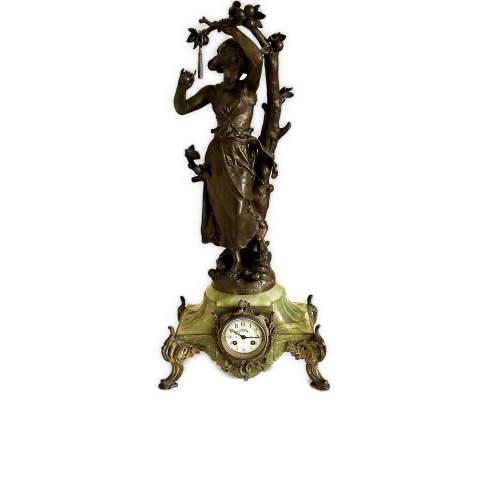 Hippoylte Moreau 19th Century French Spelter and Onyx Clock image-1