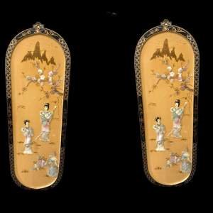 Pair Antique Mother of Pearl Lacquered Wall Plaques