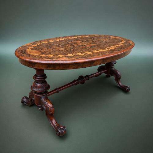 19th Century Victorian Period Burr Walnut Oval Coffee Table. image-1