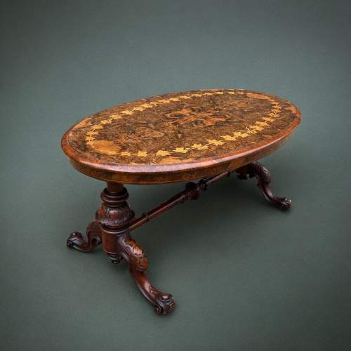 19th Century Victorian Period Burr Walnut Oval Coffee Table. image-2