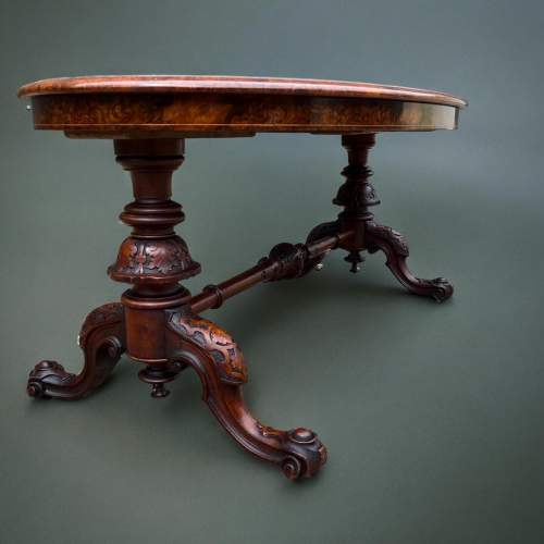 19th Century Victorian Period Burr Walnut Oval Coffee Table. image-3