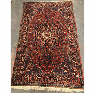 Hand Knotted Persian Bidjar - Deep red, Blue and Ivory