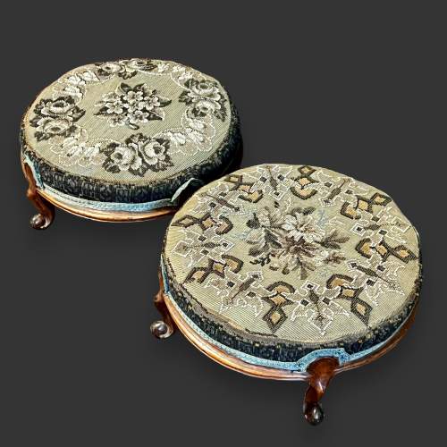 Pair of Victorian Mahogany Beadwork Footstools image-1