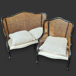 Early 20th Century Black Faux Bamboo Bergere Suite