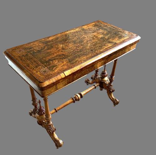 A Victorian Amboyna Banded Walnut Card Table image-1