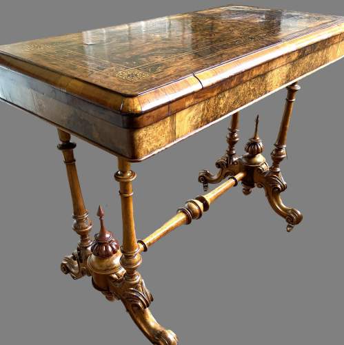 A Victorian Amboyna Banded Walnut Card Table image-2