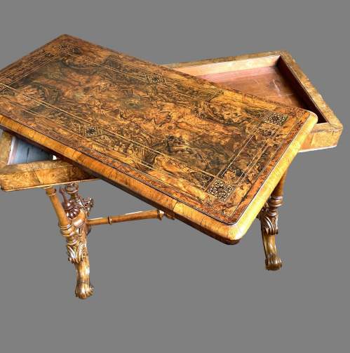 A Victorian Amboyna Banded Walnut Card Table image-4