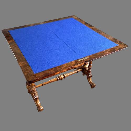 A Victorian Amboyna Banded Walnut Card Table image-5