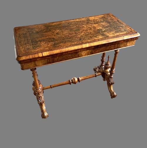 A Victorian Amboyna Banded Walnut Card Table image-6