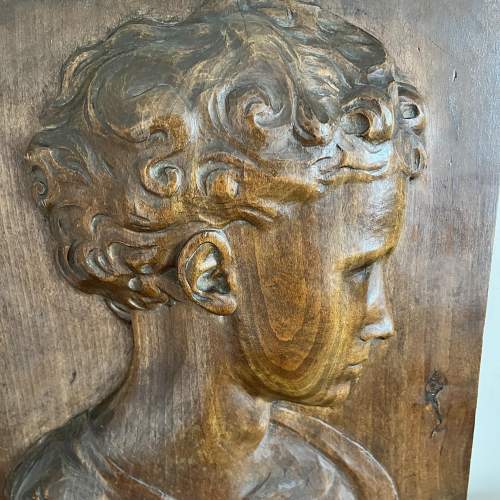 An Oak High Relief Carved Portrait of Young Lady signed Wagner image-3