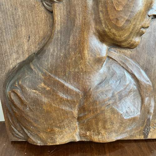 An Oak High Relief Carved Portrait of Young Lady signed Wagner image-4