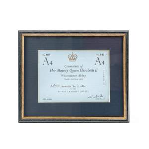 Original Framed Ticket to the Coronation of Queen Elizabeth II