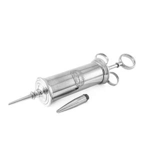 Vintage Large Chrome Metal Medical Syringe