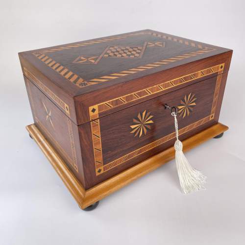 Victorian Marquetry Jewellery Work Box With Original Key image-1