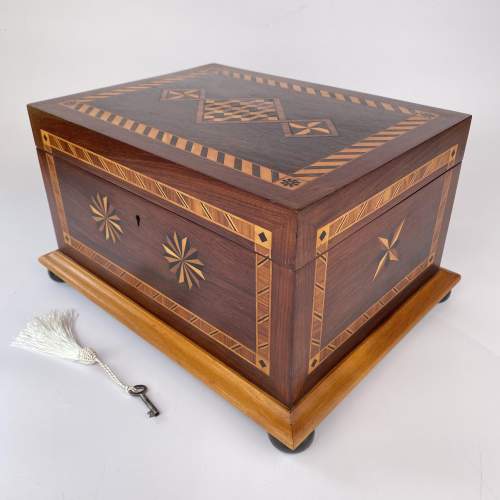 Victorian Marquetry Jewellery Work Box With Original Key image-2