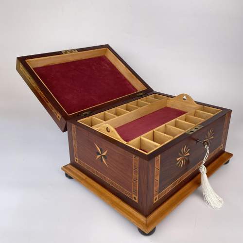 Victorian Marquetry Jewellery Work Box With Original Key image-4