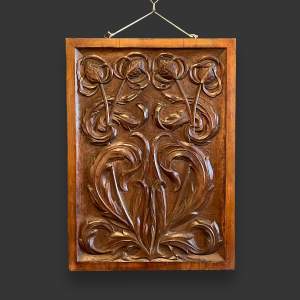 Art Nouveau Walnut Carved Panel
