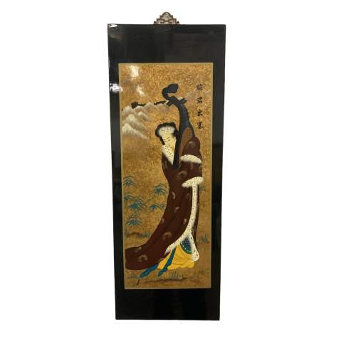 Oriental Lacquered Hand Painting - Wall Art of Geisha image-1