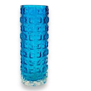 Whitefriars Glass Kingfisher Blue Aztec Vase