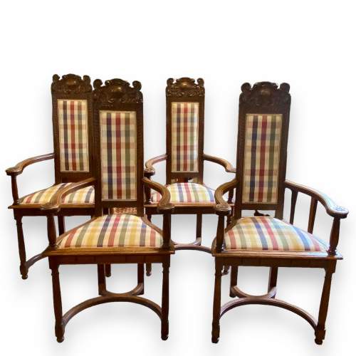 Set of Four Gillows Carved Oak Chairs image-1