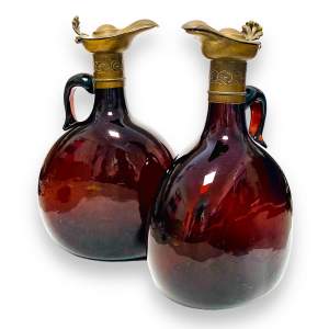 Pair of Fine 19th Century Deep Red Glass Flagons