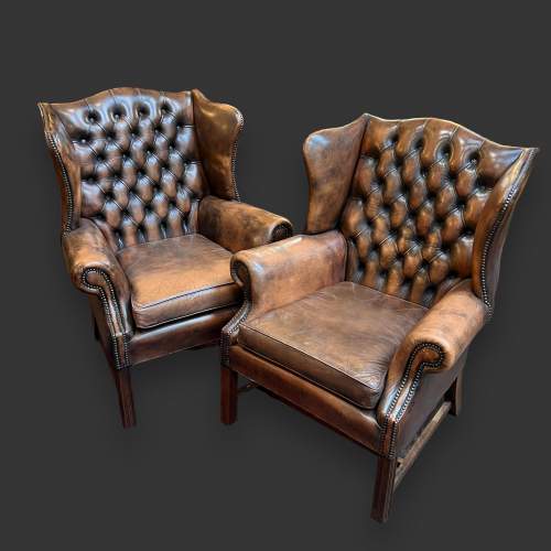 Pair of Chesterfield Wingback Chairs image-1