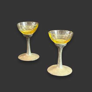 Rare Pair of Pewter Mounted Liqueur Glasses