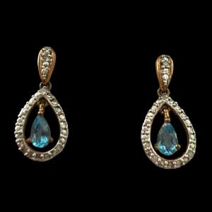 Vintage 9 ct Gold Topaz and Diamond Drop Earrings