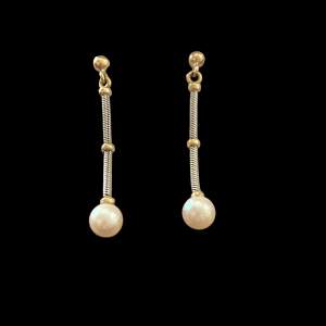 Vintage 9ct Gold and Silver Pearl Drop Earrings