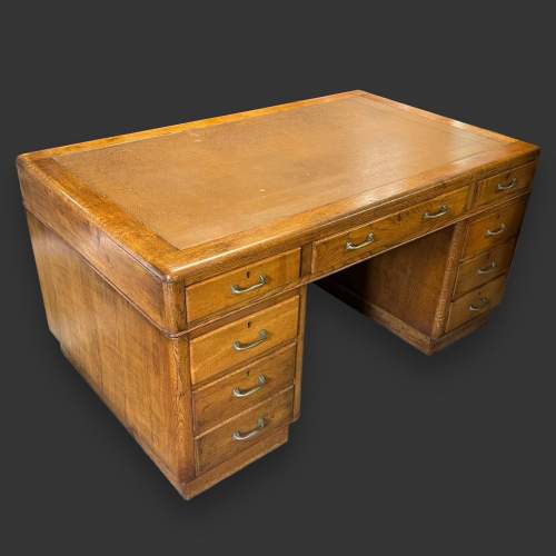 Art Deco Honey Oak Pedestal Desk image-1