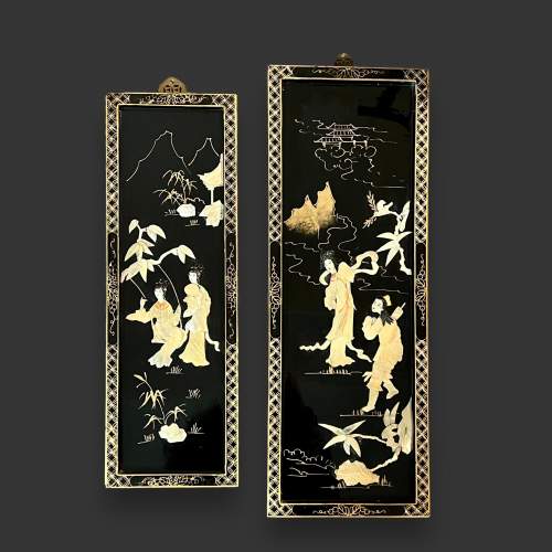 Pair of Ebonised Japanese Wall Panels image-1