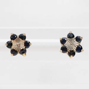 Vintage 9ct Gold Sapphire and Diamond Cluster Earrings