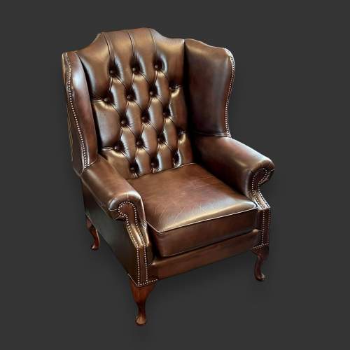 Vintage Brown Leather Wing Back Chair image-1