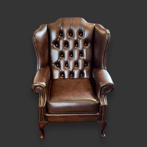 Vintage Brown Leather Wing Back Chair image-2