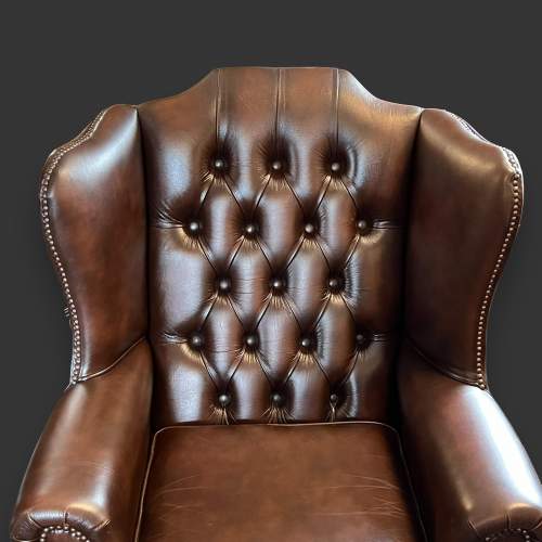 Vintage Brown Leather Wing Back Chair image-3