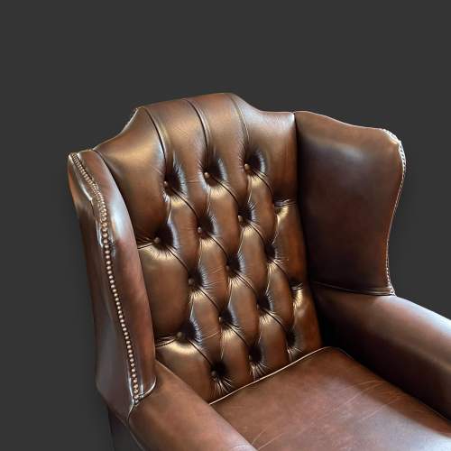Vintage Brown Leather Wing Back Chair image-4