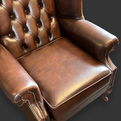 Vintage Brown Leather Wing Back Chair image-5