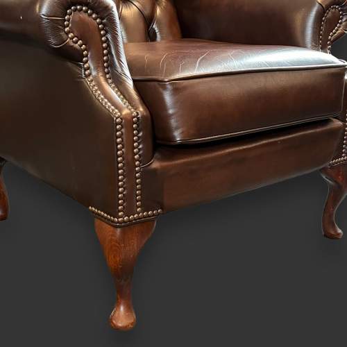 Vintage Brown Leather Wing Back Chair image-6
