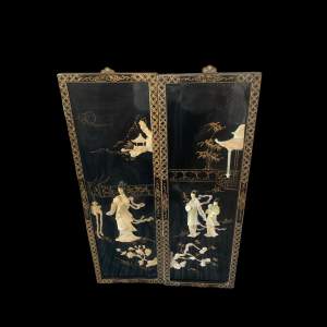 Pair Chinese Black Lacquer Mother of Pearl Wall Plaques