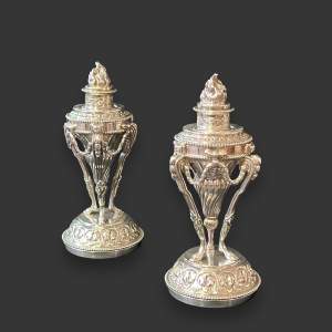 Rare Pair of 19th Century French Silver Cassolettes