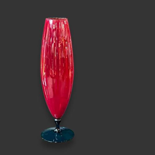 Tall Italian Empoli Red and Blue Glass Vase image-1