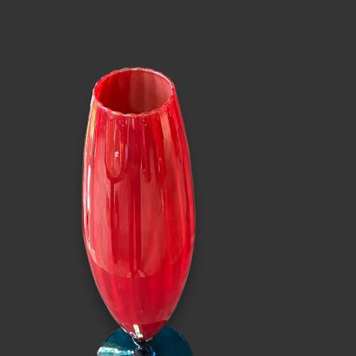 Tall Italian Empoli Red and Blue Glass Vase image-2