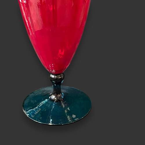 Tall Italian Empoli Red and Blue Glass Vase image-3